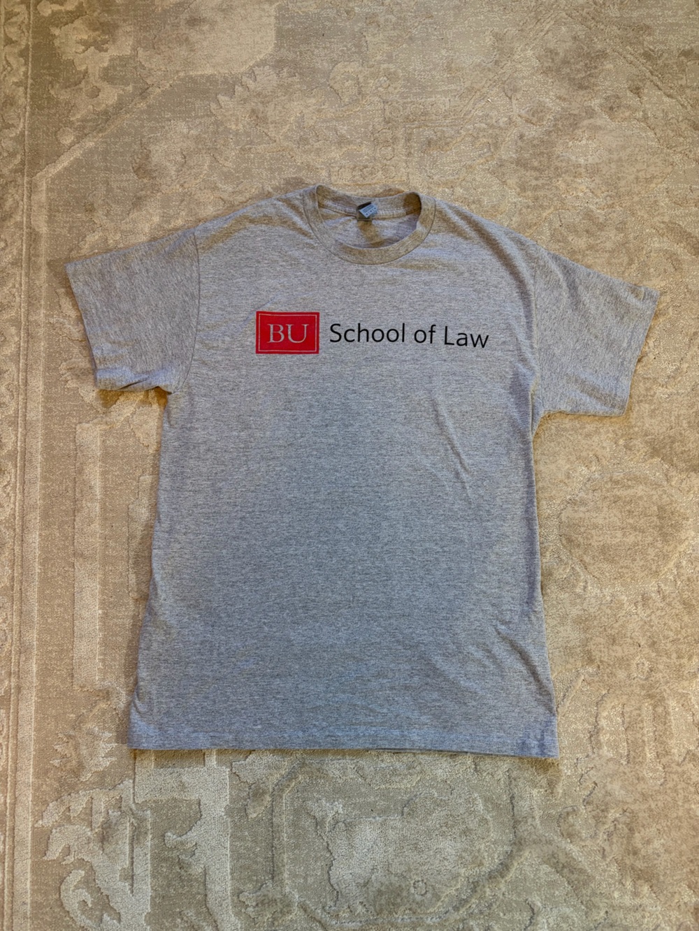 Gildan Gray BU School of Law Short Sleeve Tee with Red Patch